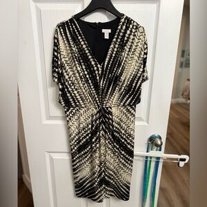 Chicos Sz 1.5 Lined Stretch Tunic Dress M Geometric Snakeskin Dolman Sleeve Toga
